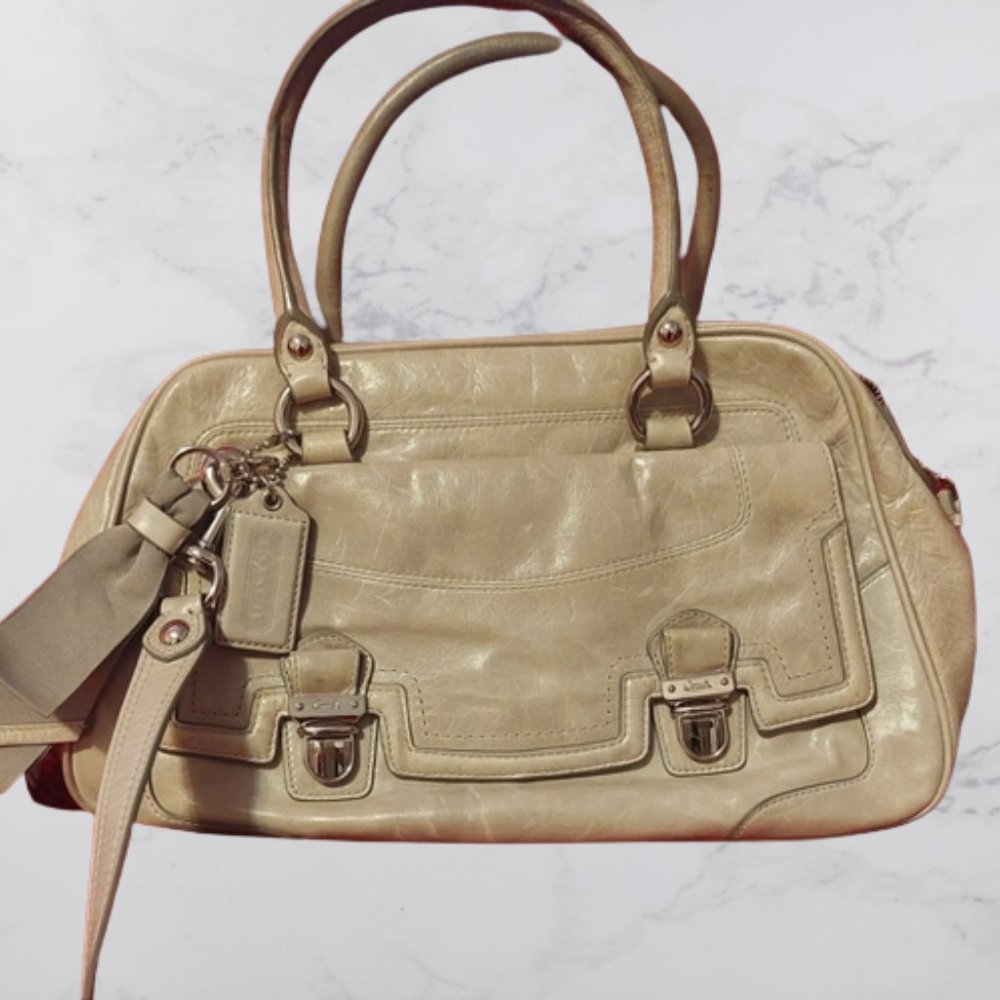 Coach Poppy Push Lock, Green Leather Satchel